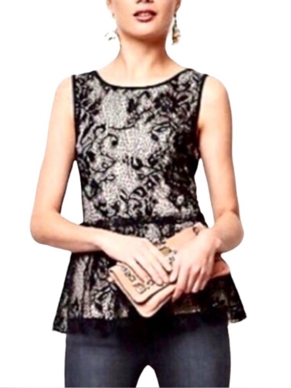ANTHROPOLOGIE Deletta Black Lace Peplum Top